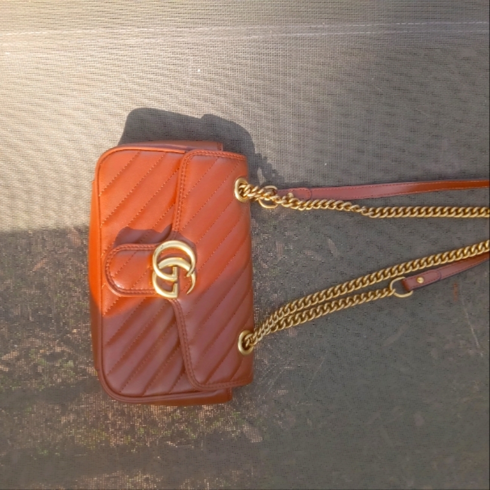 Gucci Brown and Gold Crossbody Bag with Quilted Texture